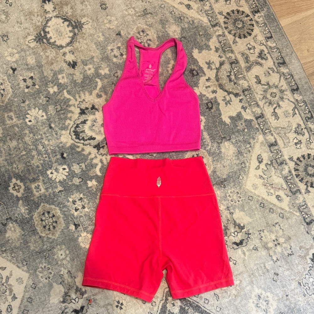 Free people Pink Athletic Crop Top and Shorts Set size S like new